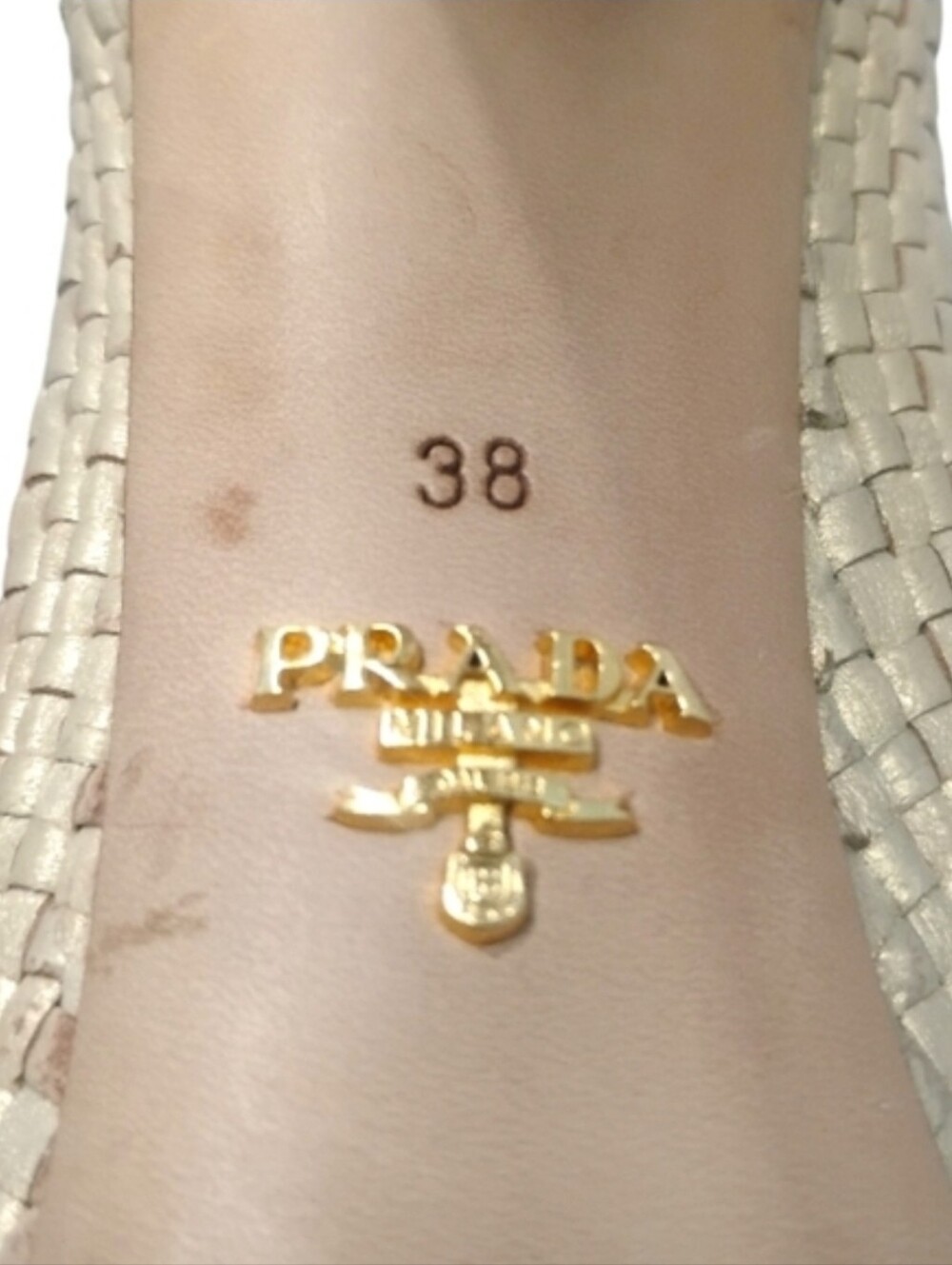 PRADA | Raffia Platform Pumps Beige Gold Heels Size 38 Italy - Picture 8 of 8